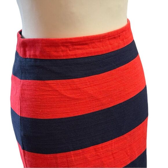 J. Crew Red & Navy Blue Pencil Skirt | Size 00 | Linen-Cotton Blend - Picture 2 of 9